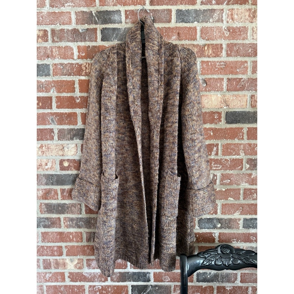 Soft Surroundings Long Cardigan Jacket Brown Fleck Metallic